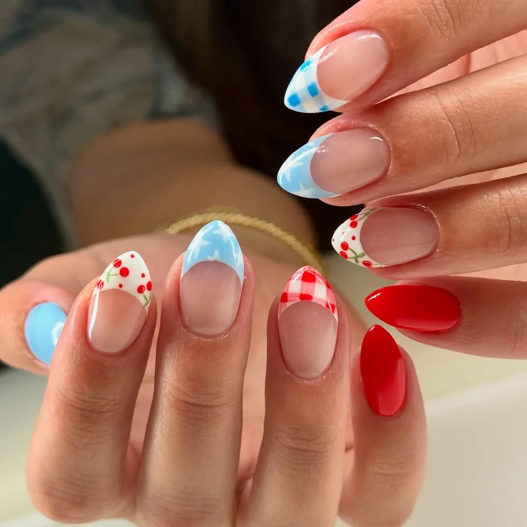 June Nails Ideas 2026 Cherry Picnic French Tips