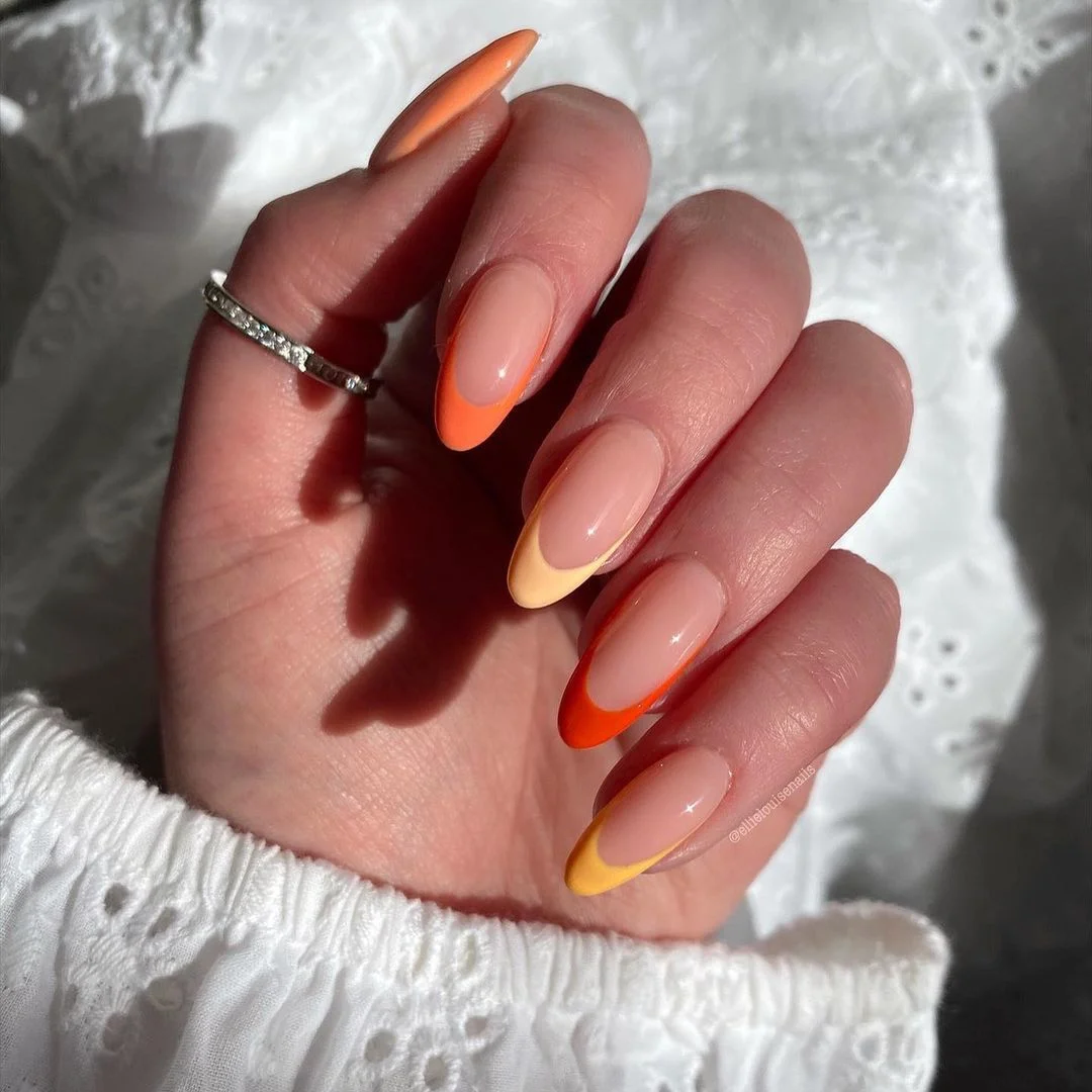 June Nails Ideas 2026 Orange Sunset French Nails