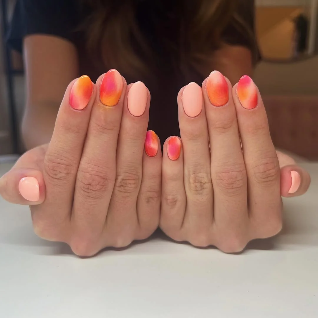 June Nails Ideas 2026 Sunset Aura Almond Nails