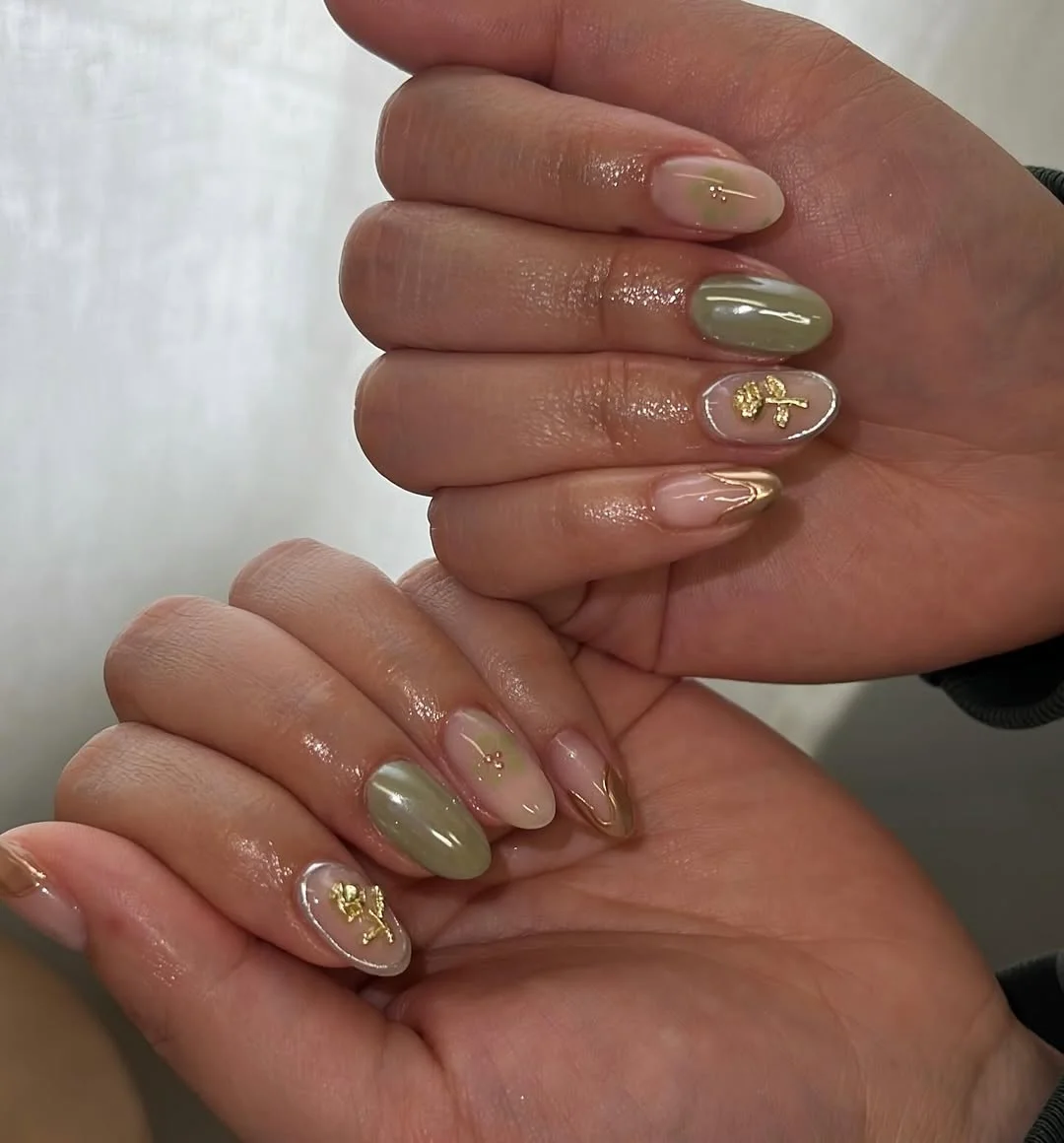 June Nails Ideas 2026 Olive Gold Minimal Nails