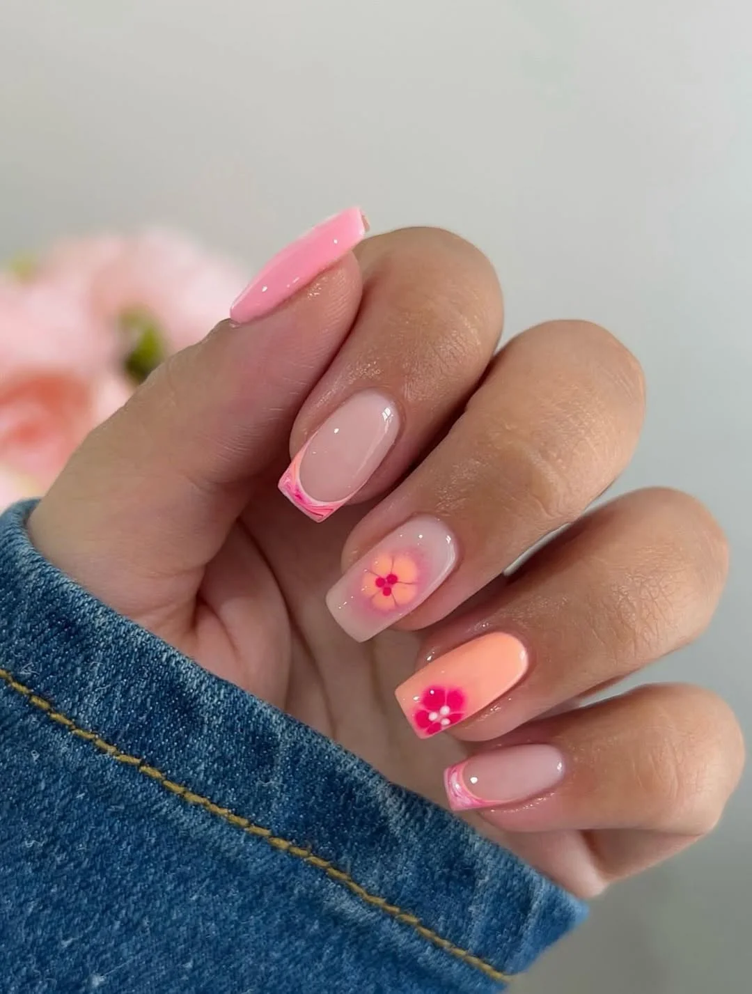 light summer nails 2026 Soft Pink Floral Nails with Y2K Summer Details