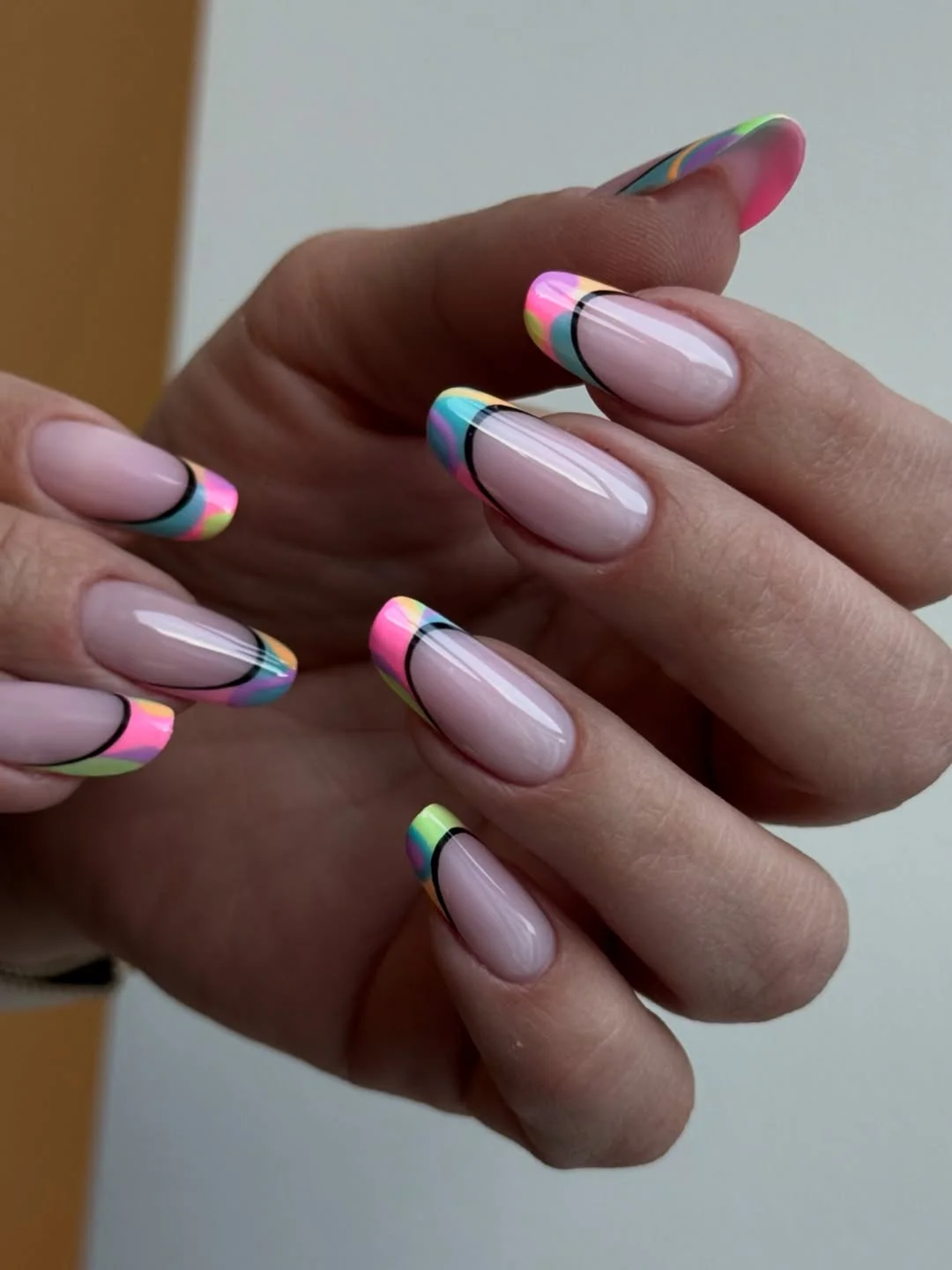 neon summer nails 2026 Simple Neon French Tips With Black Accent Lines
