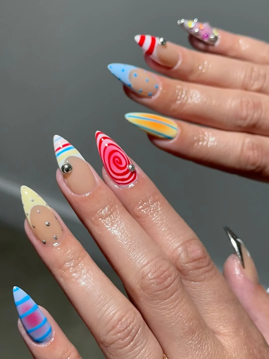 neon summer nails 2026 Playful Candy Swirl Neon Nail Art