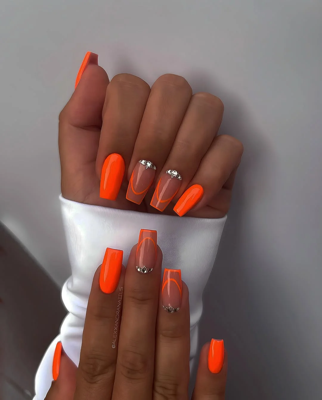neon summer nails 2026 Simple Neon Orange Square Nails