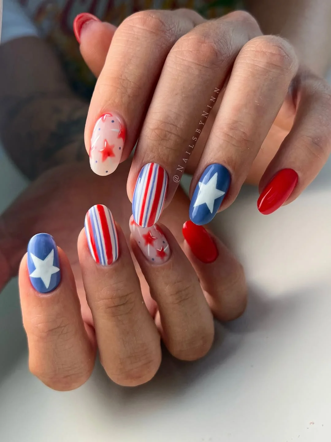 patriotic nails 2026 Classic Red White Blue Star Nails