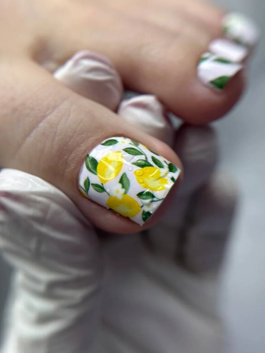 pedicure ideas summer trends 2026 Lemon Print Pedicure For Bright Summer Energy