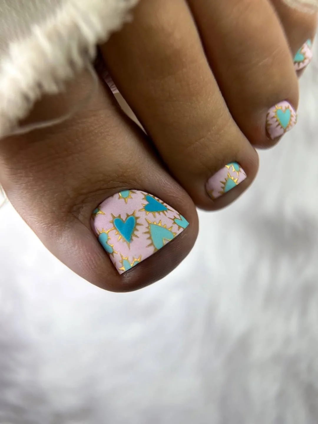 pedicure ideas summer trends 2026 Pastel Heart Pedicure With Golden Details