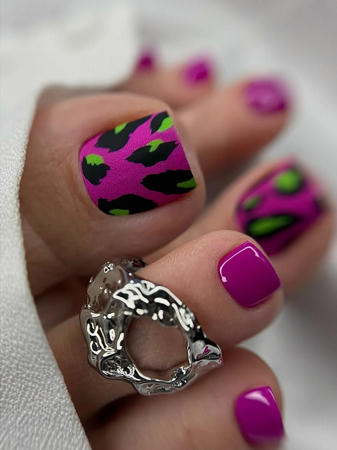 pedicure ideas summer trends 2026 Hot Pink Leopard Pedicure With Neon Energy