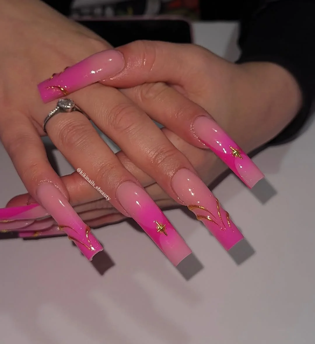 pink summer nails 2026 Bright Pink Ombre Square Nails