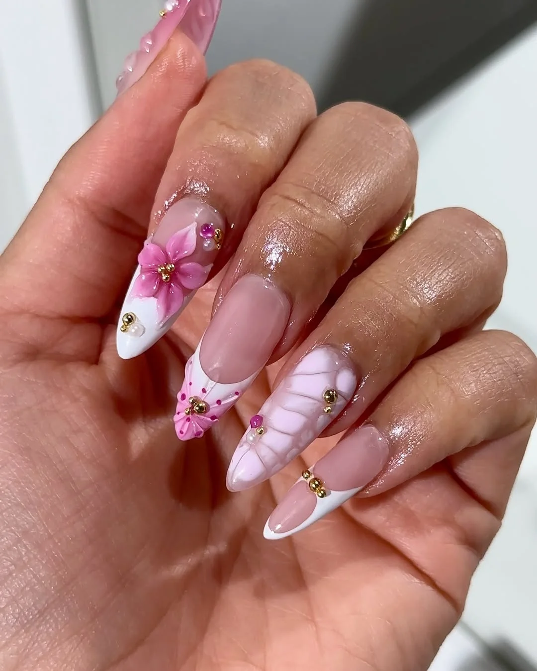 pink summer nails 2026 Romantic Pink Floral French Nails