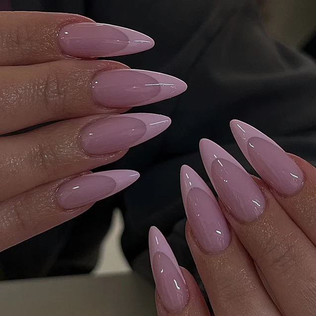pink summer nails 2026 Glossy Light Pink Stiletto Nails