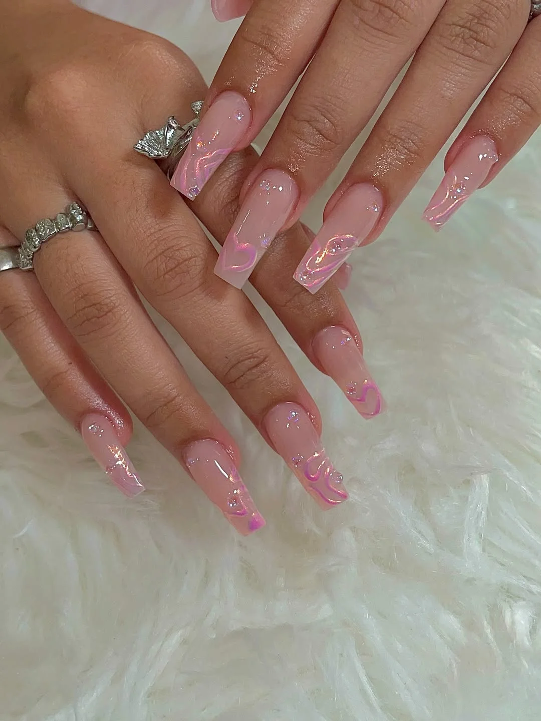 pink summer nails 2026 Pink Aura Square Nails