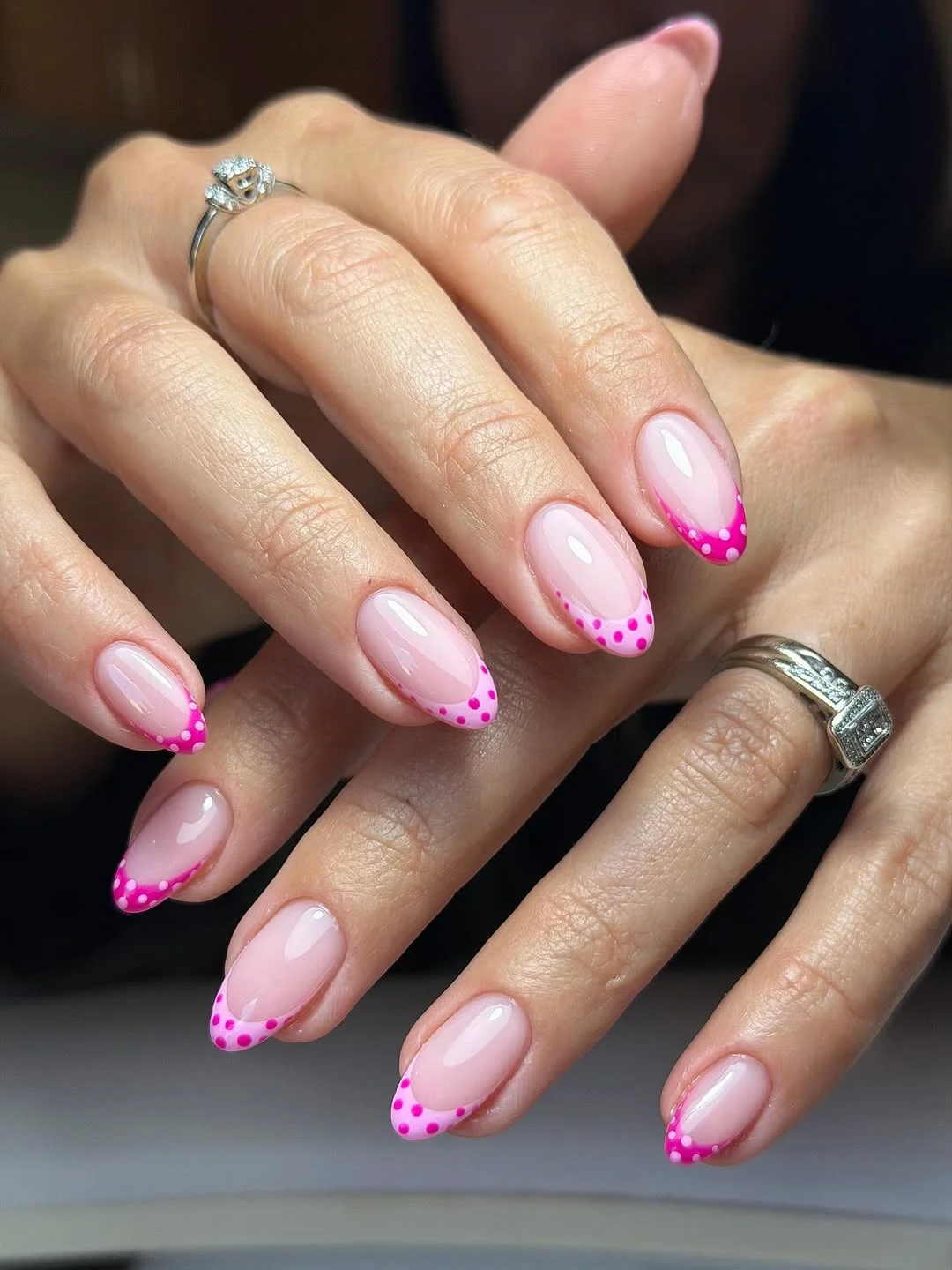pink summer nails 2026 Pink Polka Dot French Tips
