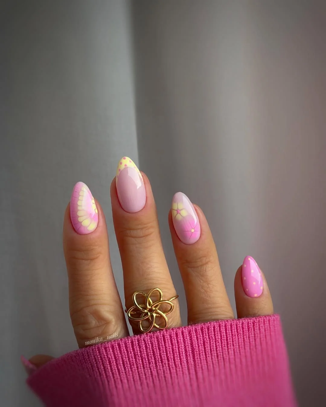 pink summer nails 2026 Pastel Butterfly Almond Nails