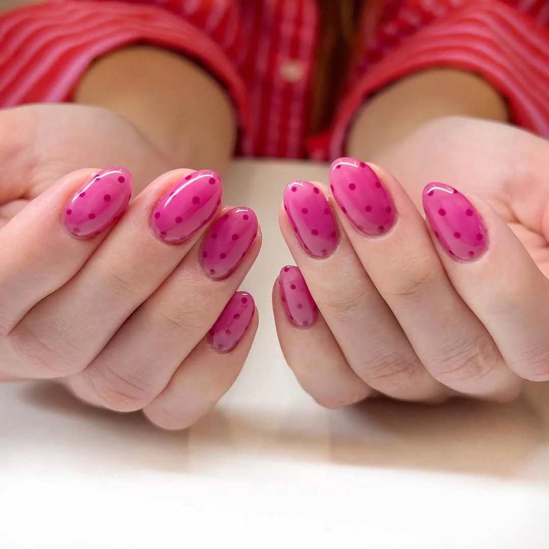polka dot summer nails 2026 Glossy Pink Polka Dot Nails With A Jelly Finish