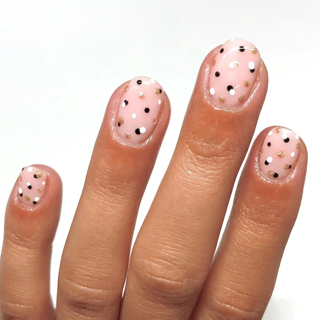 polka dot summer nails 2026 Minimal Pink Confetti Nails For Short Summer Manicures