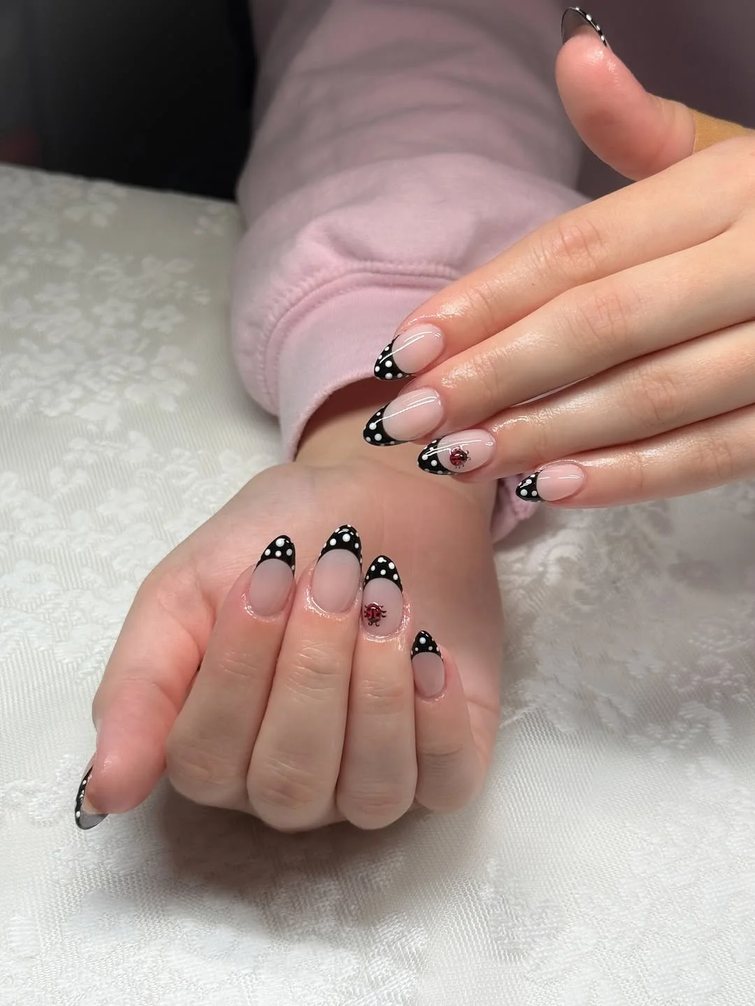 polka dot summer nails 2026 Black Polka Dot French Tips With Retro Energy