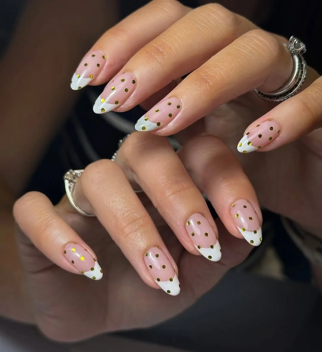 polka dot summer nails 2026 Gold Polka Dot French Tip Nails