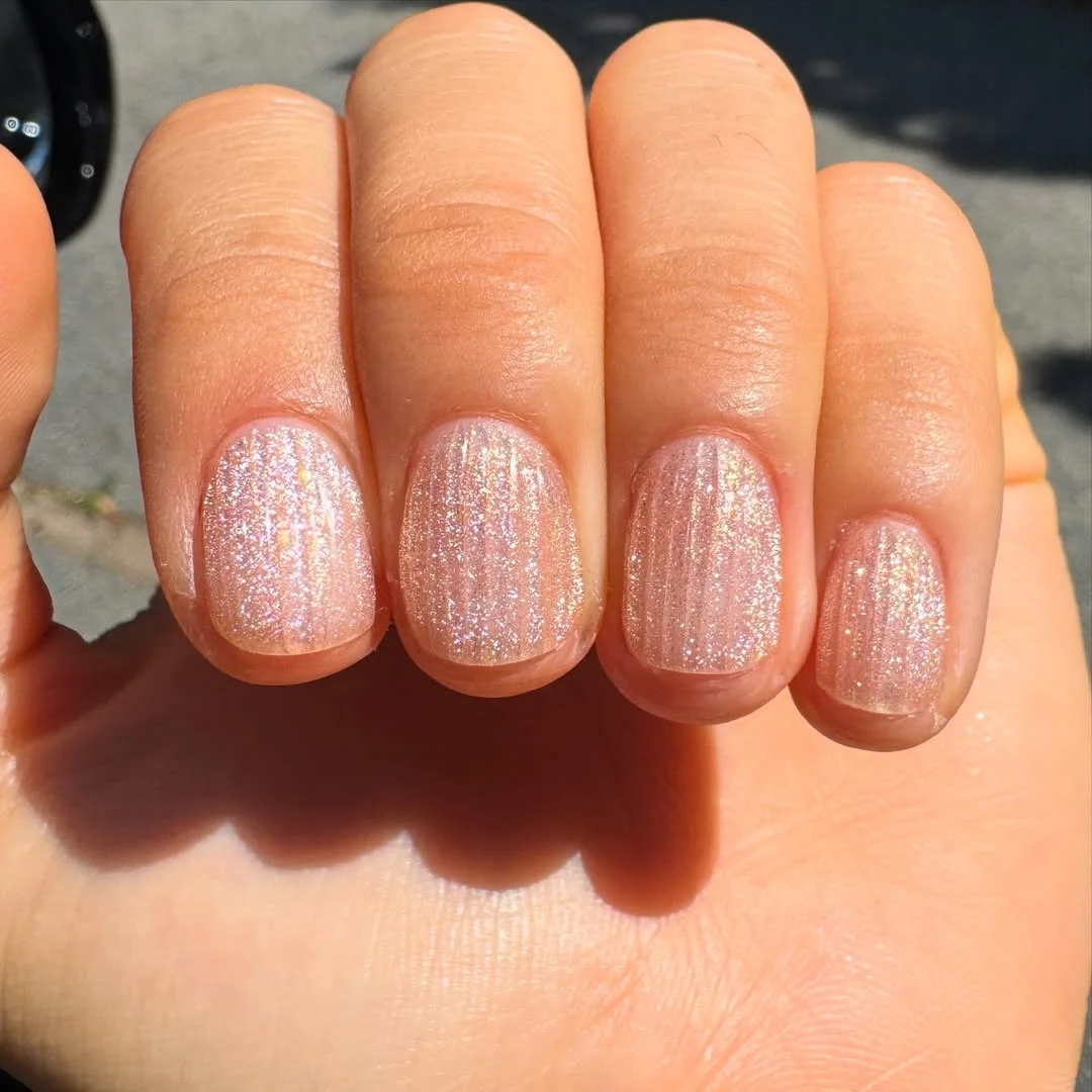 short gel nails summer 2026 Soft Pink Chrome Shimmer Nails