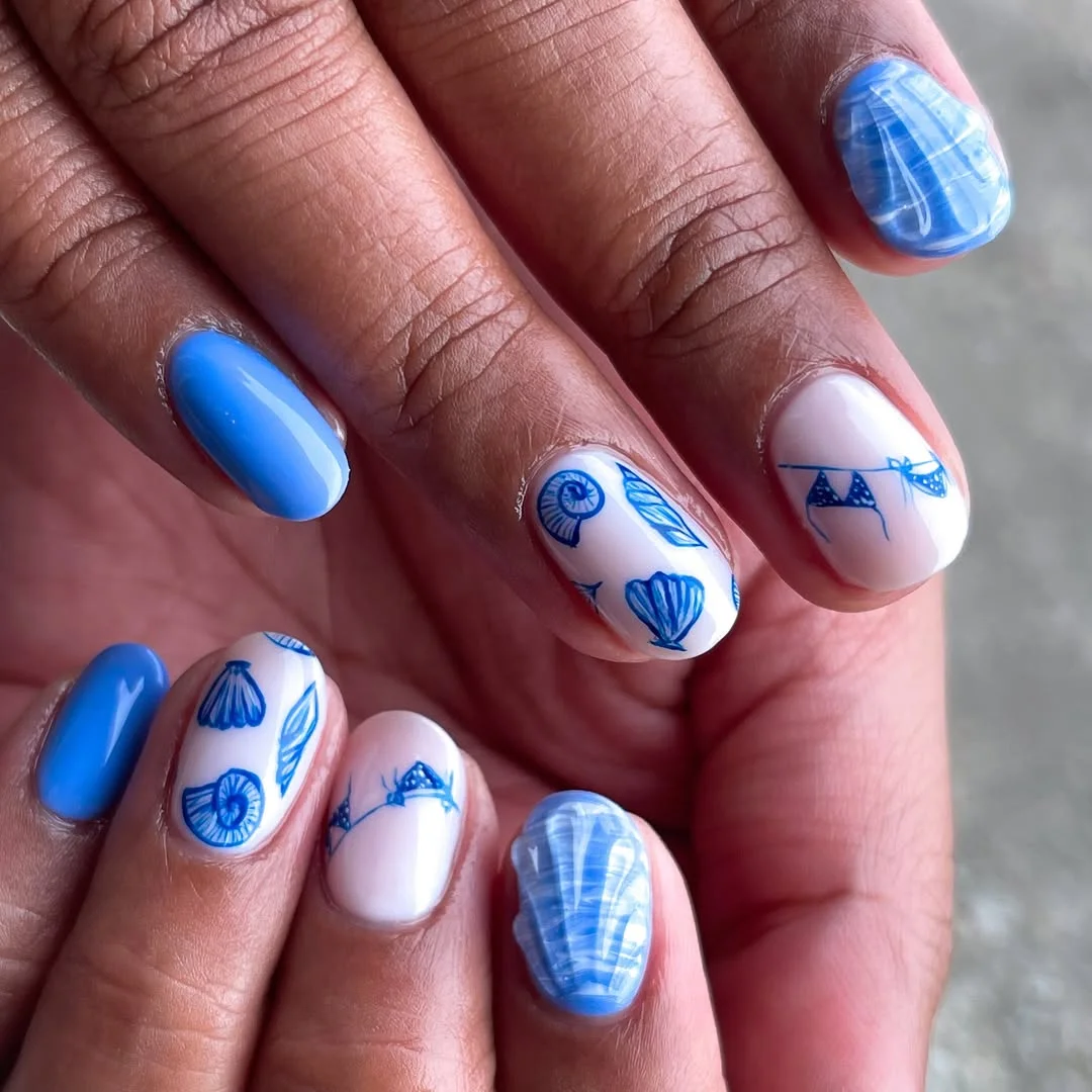 short gel nails summer 2026 Blue Ocean Inspired Nails