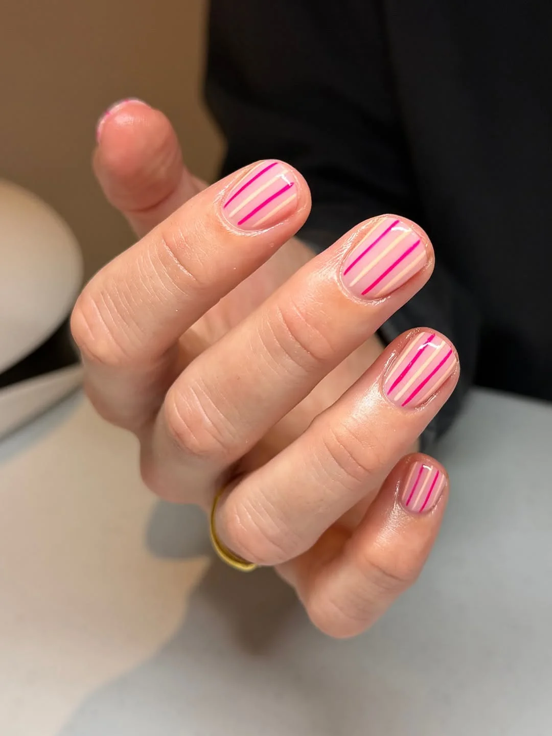 short gel nails summer 2026 Pink Minimal Stripe Nails
