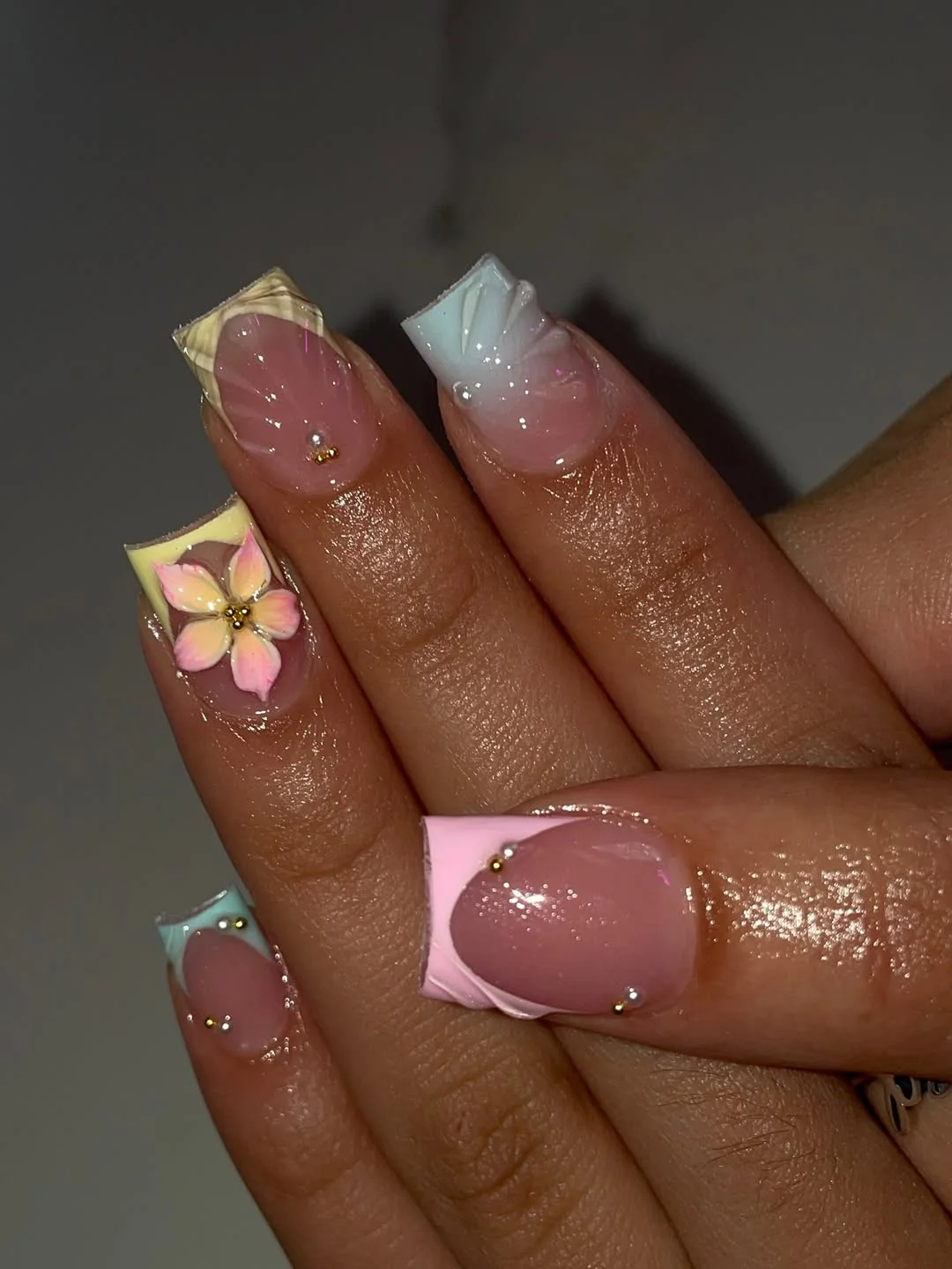 short gel nails summer 2026 Pastel Flower French Tips