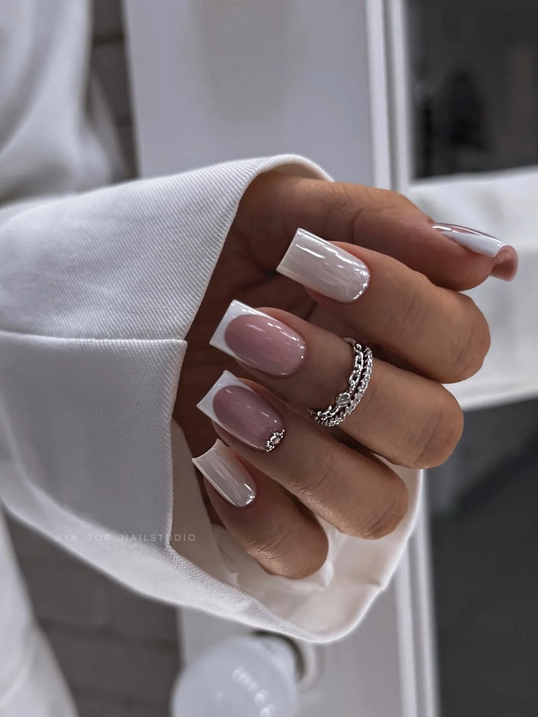 short summer nails 2026 Soft Pearl French Square Nails
