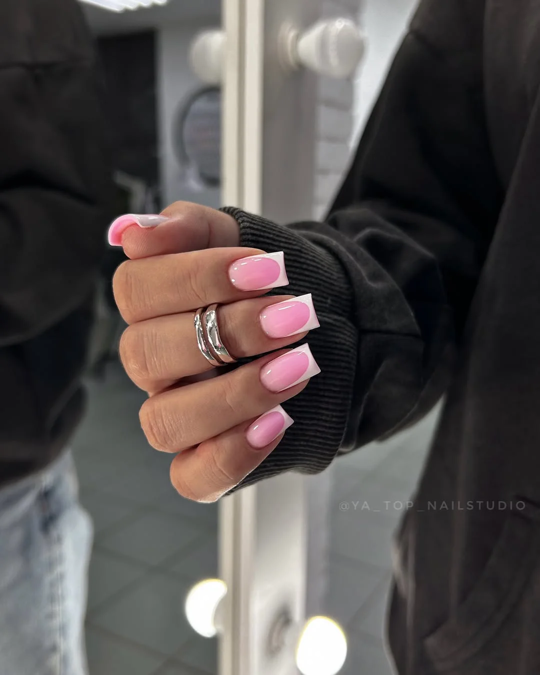 short summer nails 2026 Pink Aura French Tips