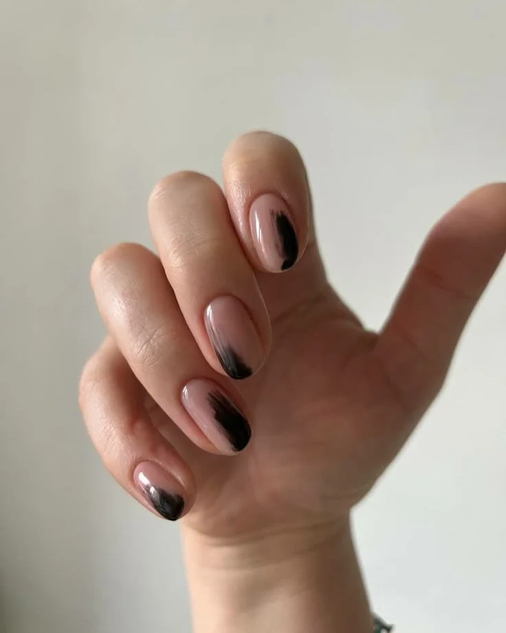 short summer nails 2026 Abstract Black Brushstroke Nails