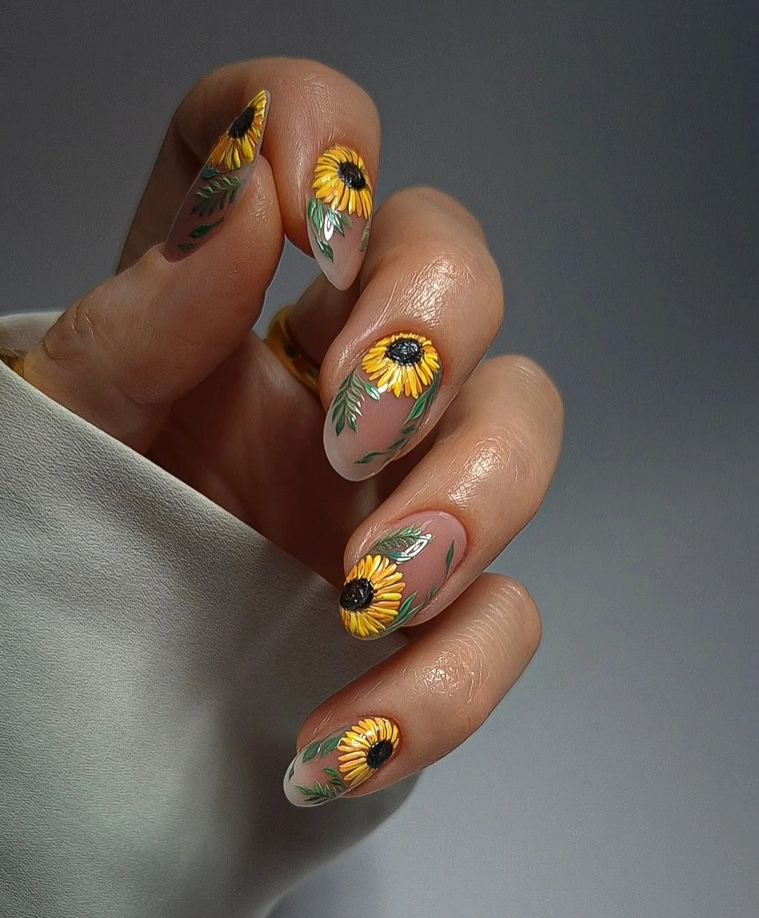 summer acrylic nails 2026 Sunflower Acrylic Nails With Warm Golden Details