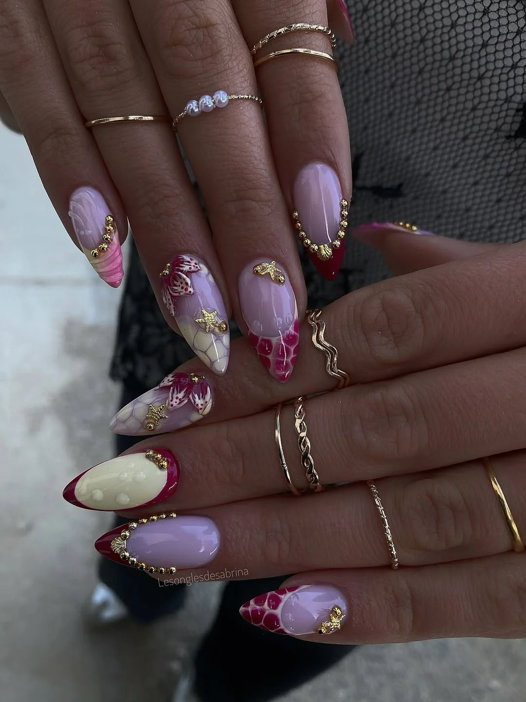 summer acrylic nails 2026 Ocean Inspired Acrylic Nails With Gold Details