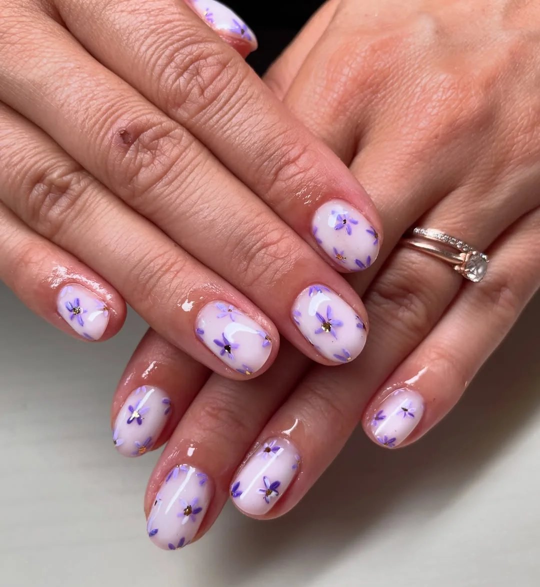 summer acrylic nails 2026 Extra Short Lavender Flower Nails