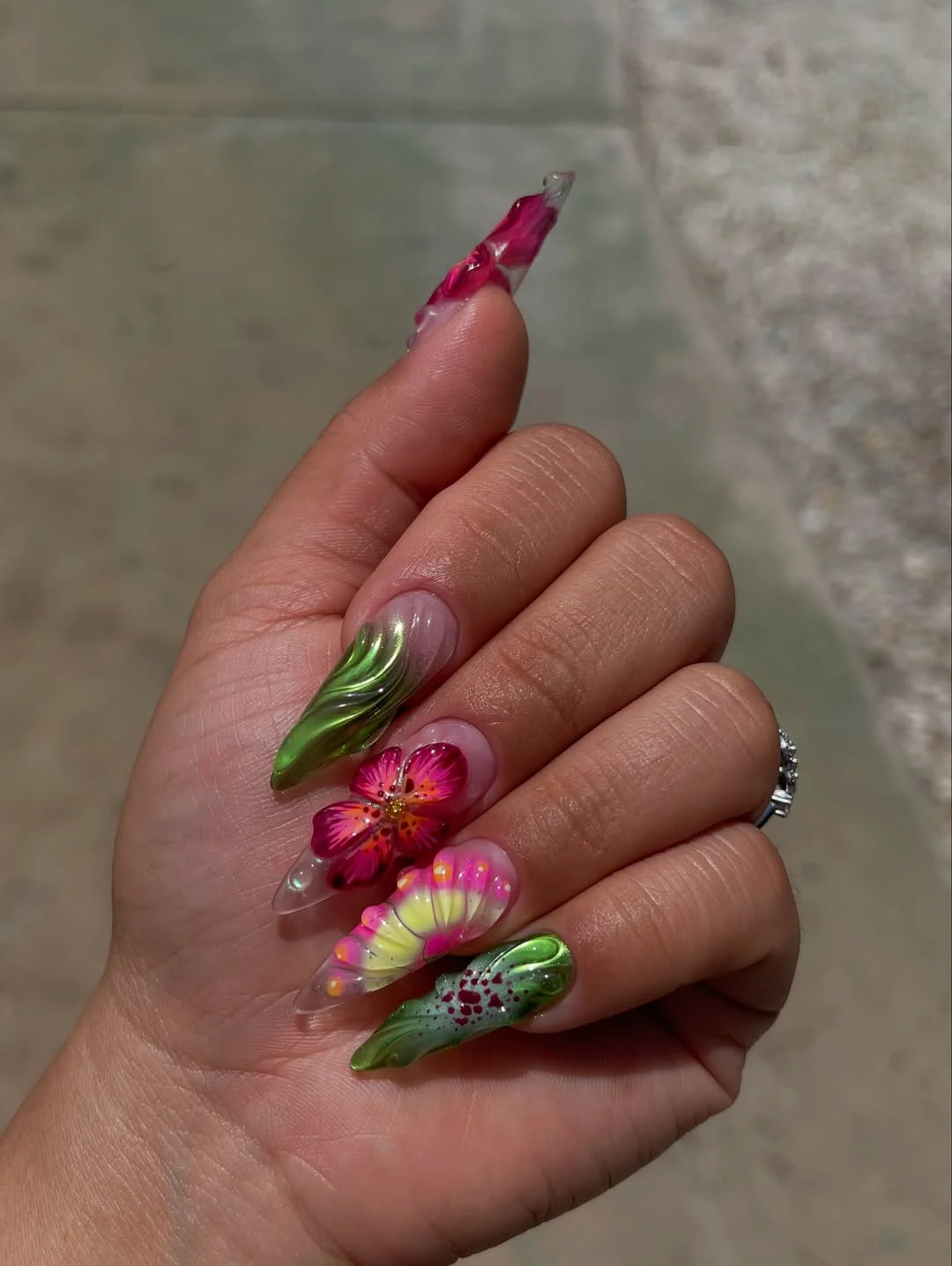summer acrylic nails 2026 Tropical 3D Flower Acrylic Nails