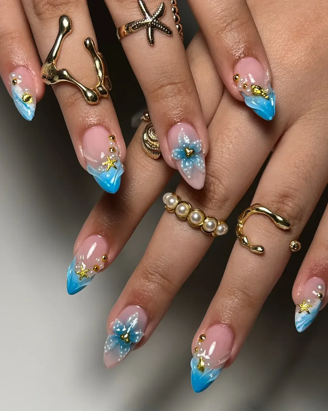 summer almond nails 2026 Seaside Treasure French Tips