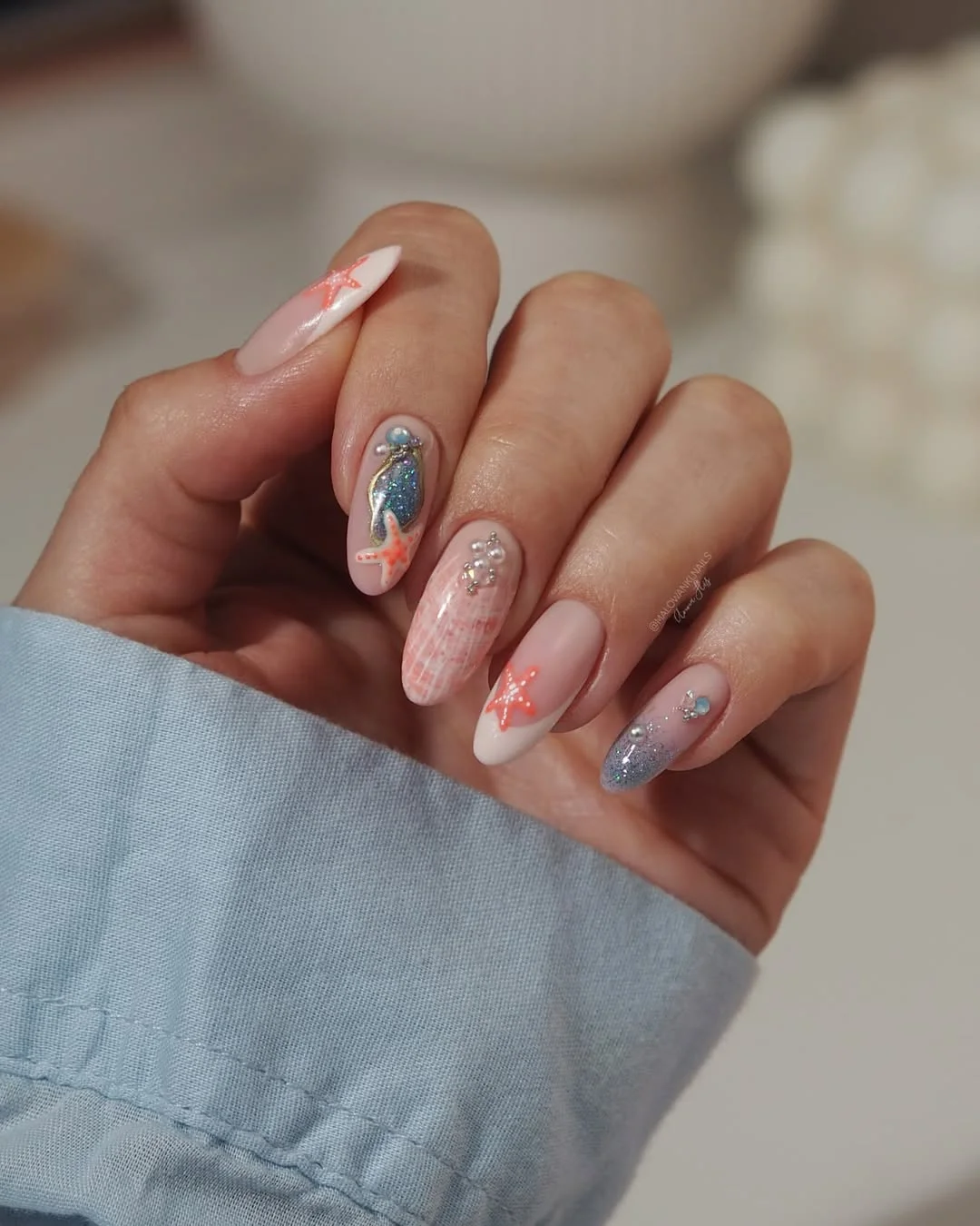 summer beach nails 2026 Soft Starfish Nails With Pearly Ocean Details