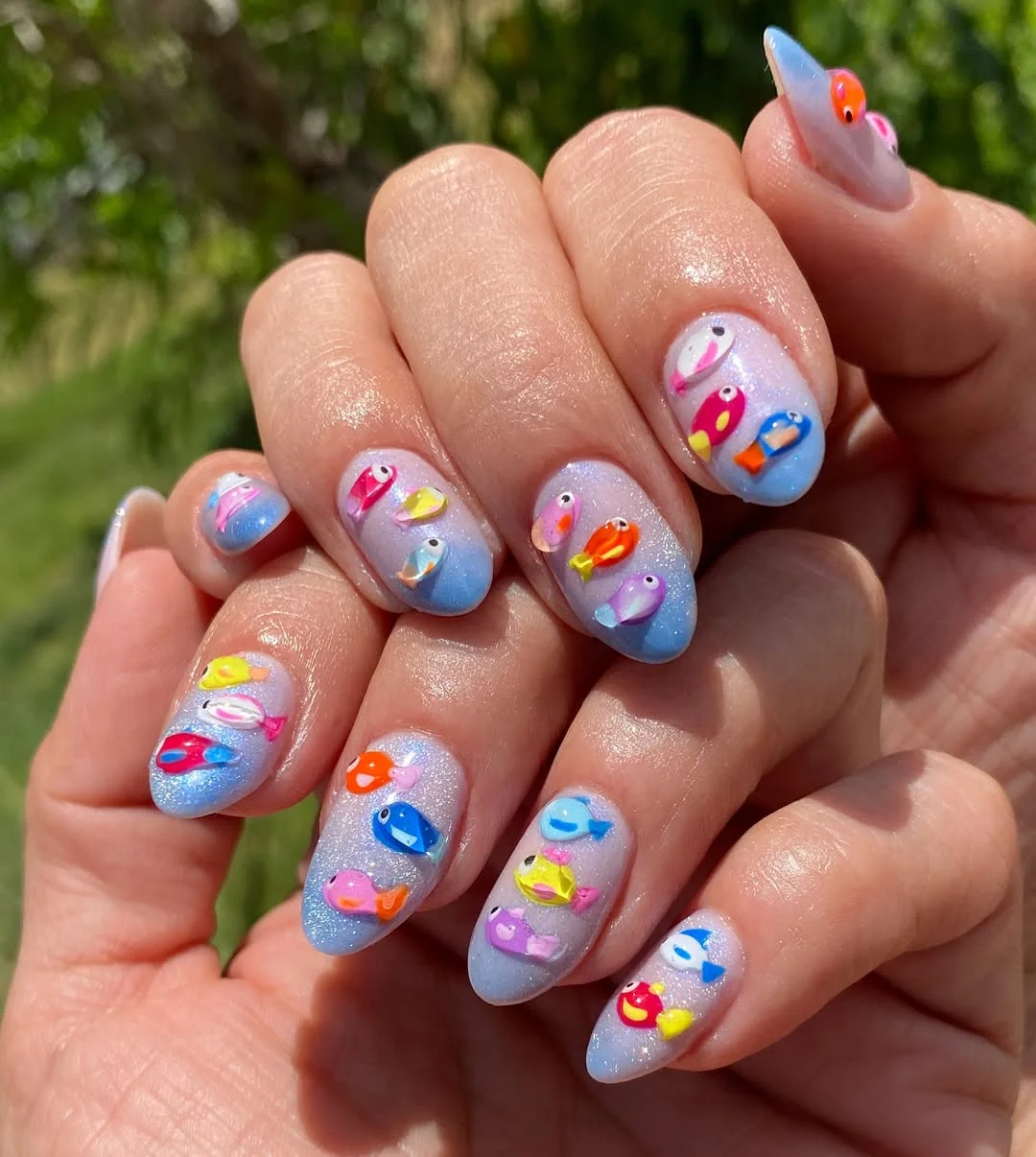 summer beach nails 2026 Colorful Fish Nail Art With Playful Beach Energy