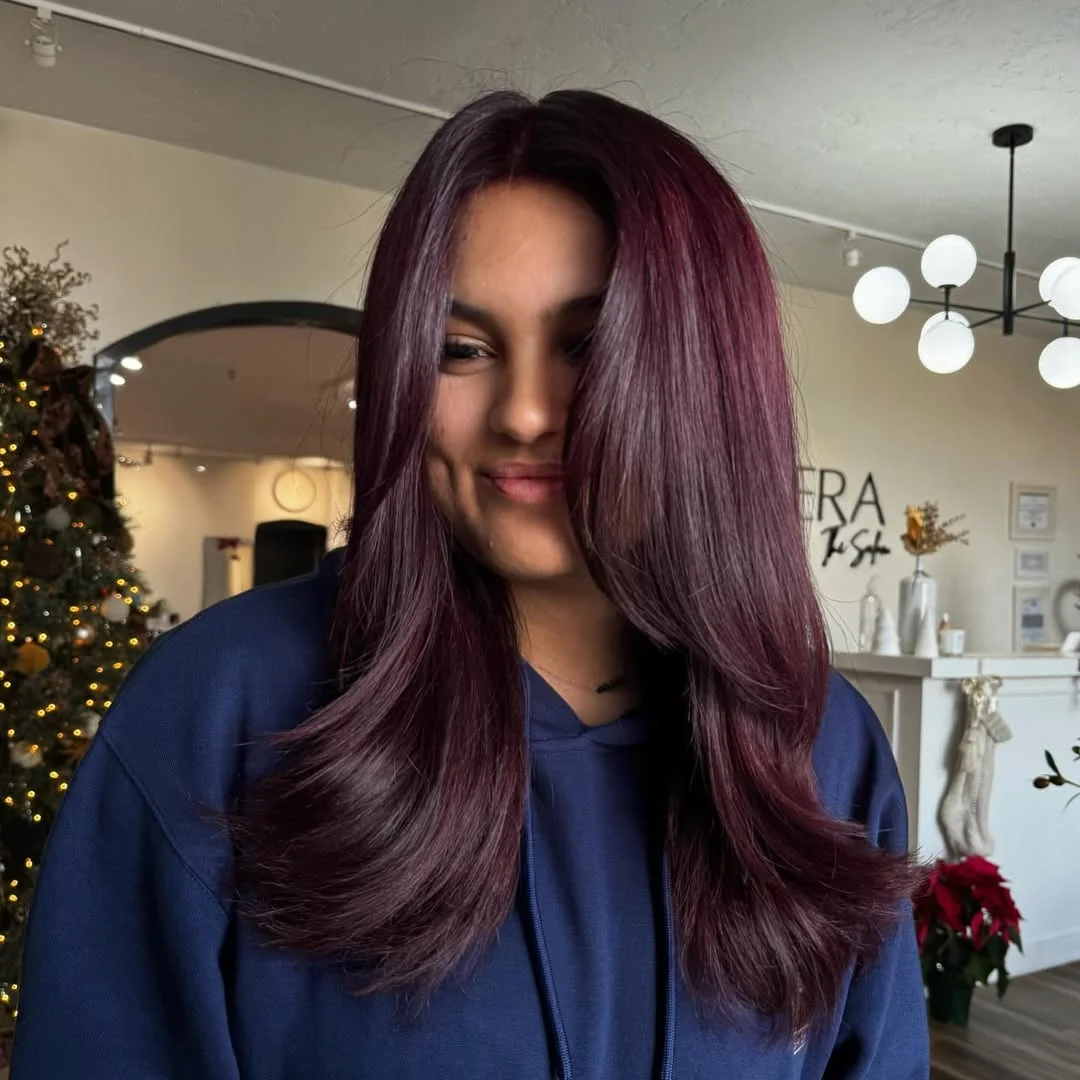 summer brunette hair color 2026 Dark Cherry Brunette With Cool Undertones