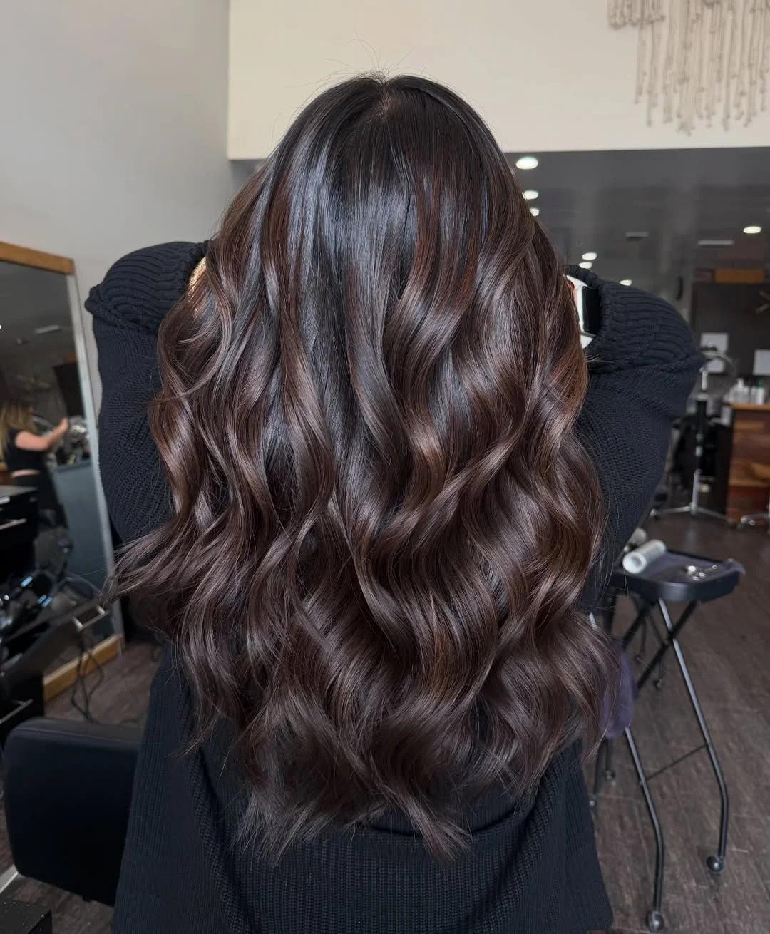 summer brunette hair color 2026 Dark Mocha Waves With Subtle Dimension