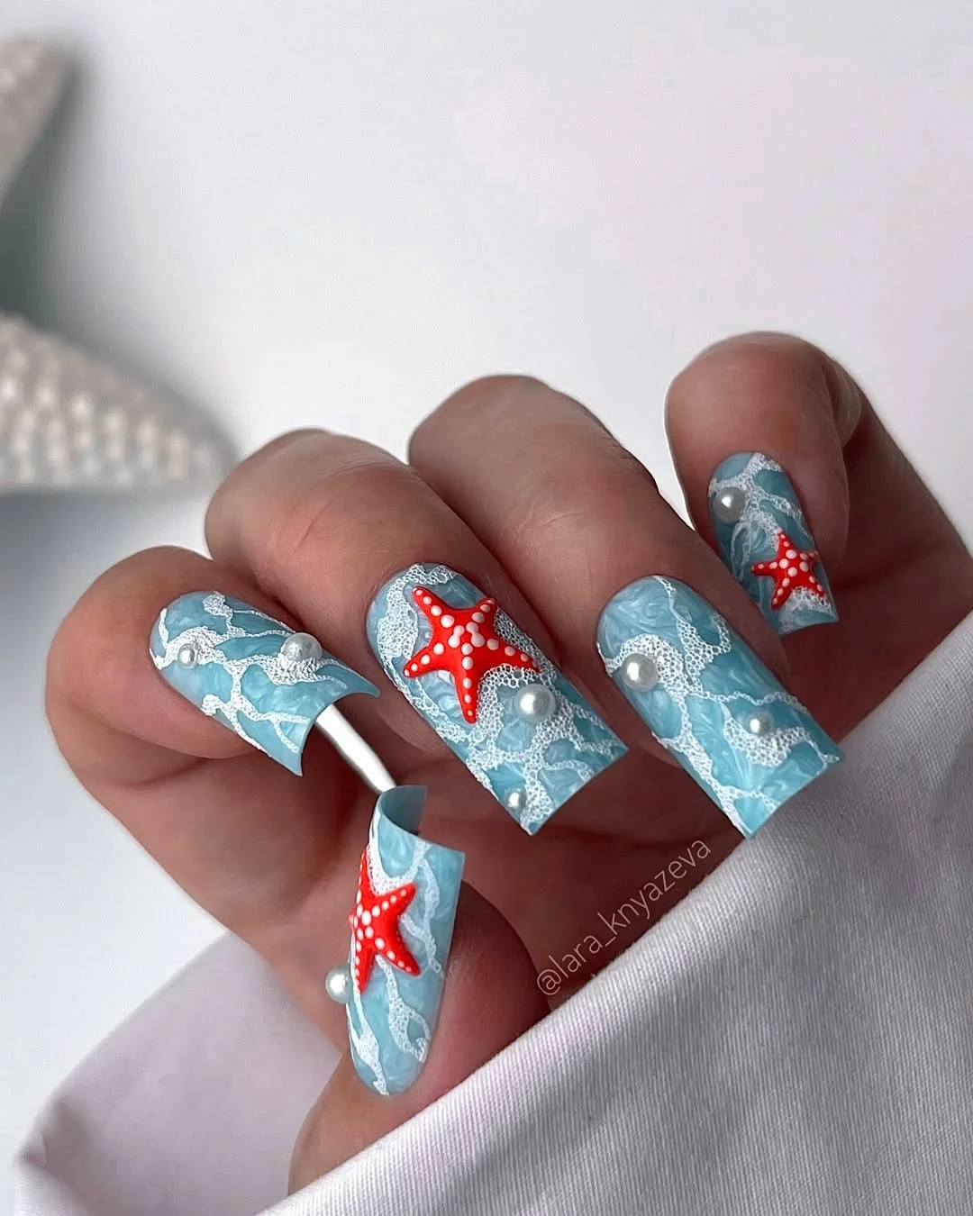 summer dip nails 2026 Blue Ocean Inspired Starfish Nails