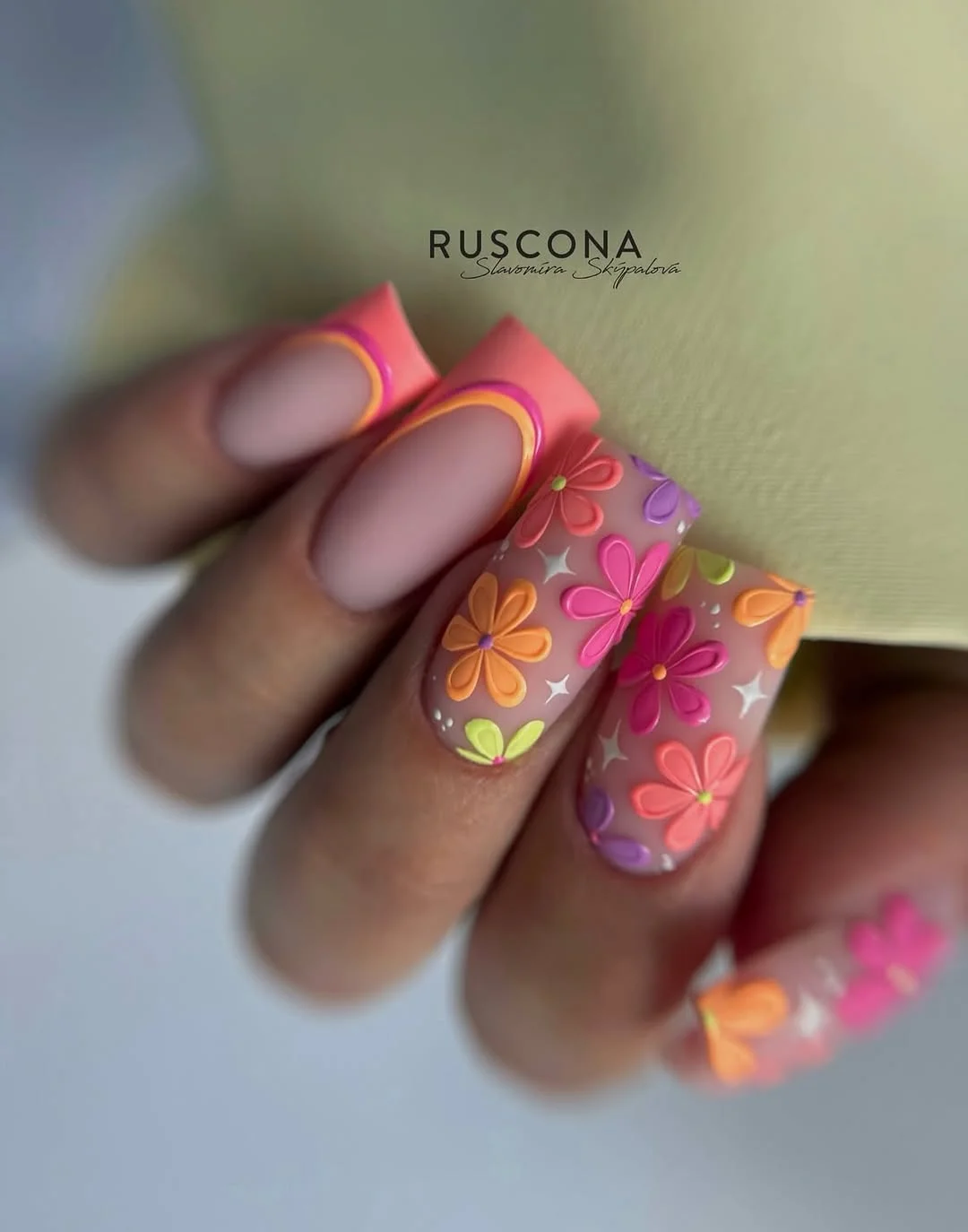 summer dip nails 2026 Bright Retro Floral Dip Nail Designs