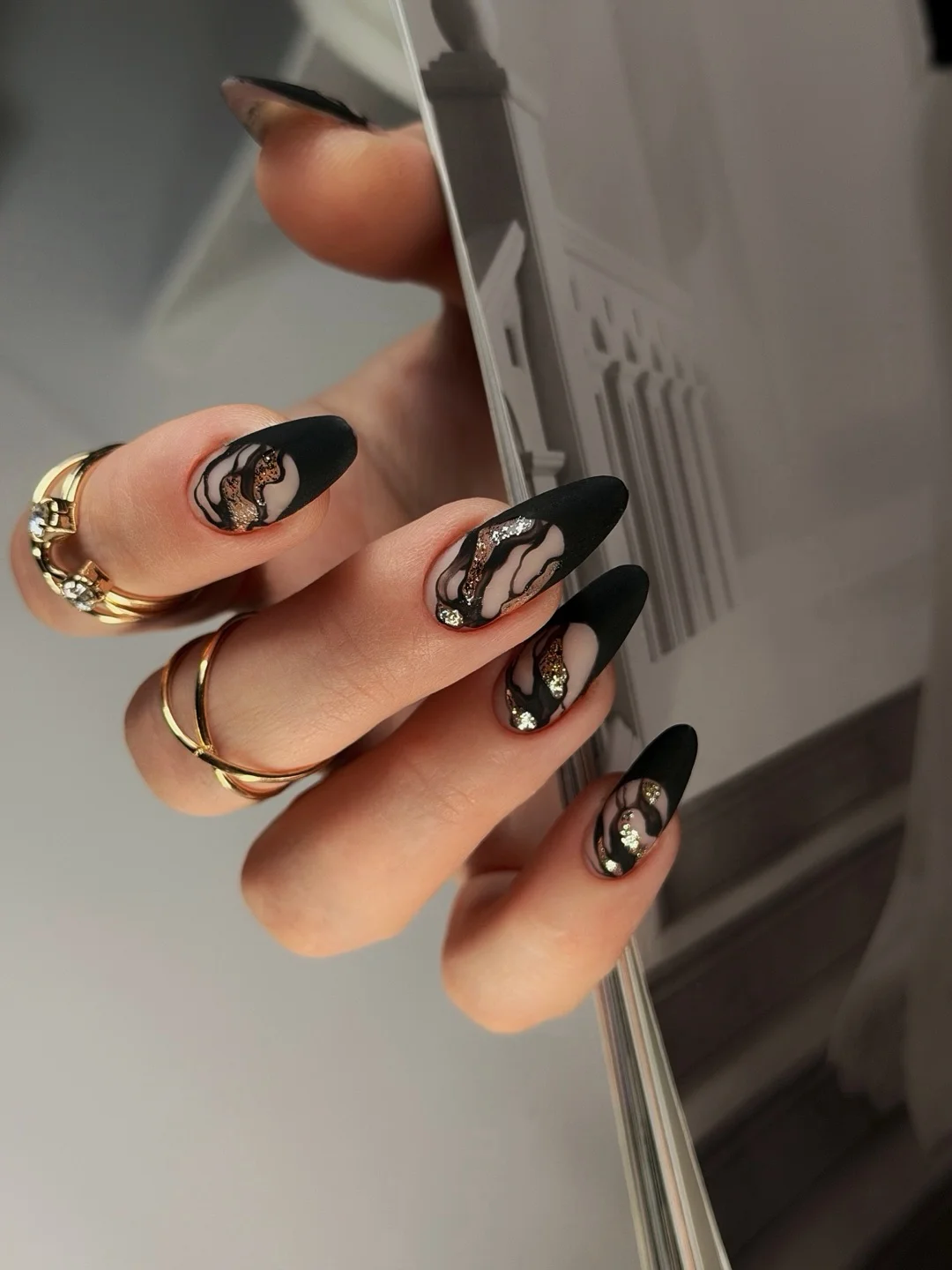 summer dip nails 2026 Classy Black Almond Dip Nails
