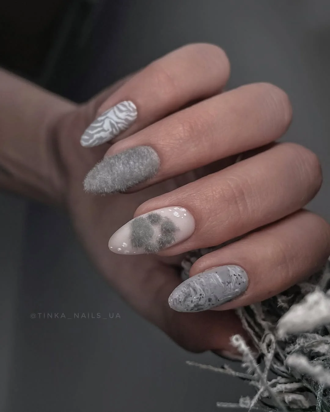 summer dip nails 2026 Textured Grey Fuzzy Nail Art