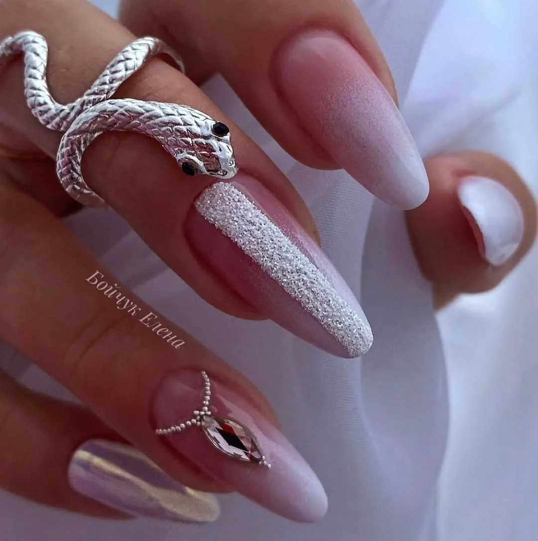 summer dip nails 2026 White Chrome Almond Dip Nails