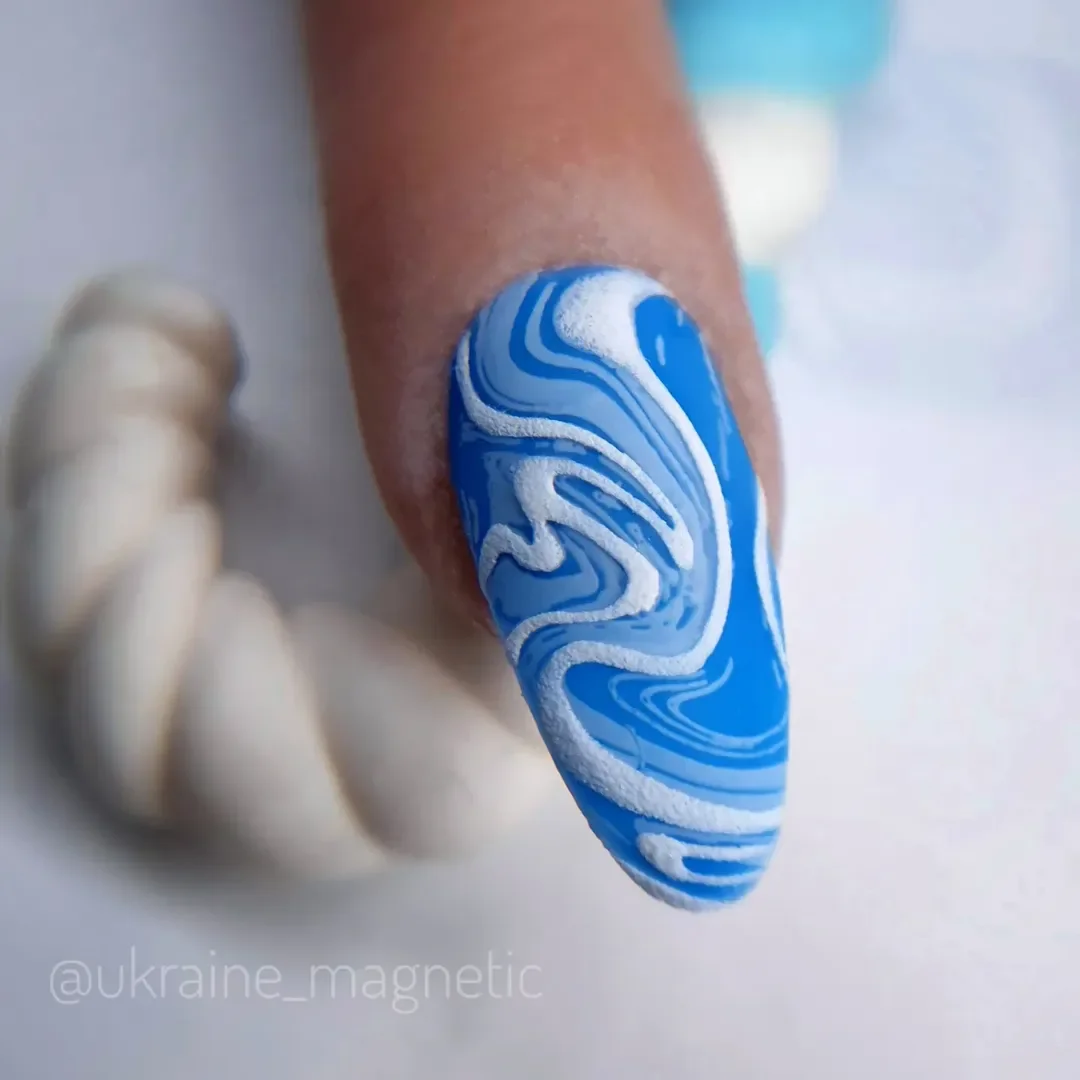 summer dip nails 2026 Ocean Marble Blue Dip Nails