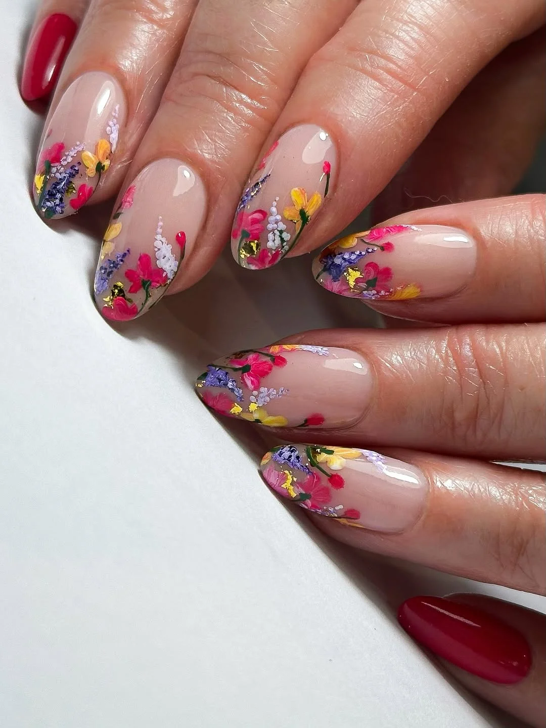 summer flower nails 2026 Bright Wildflower Almond Nails