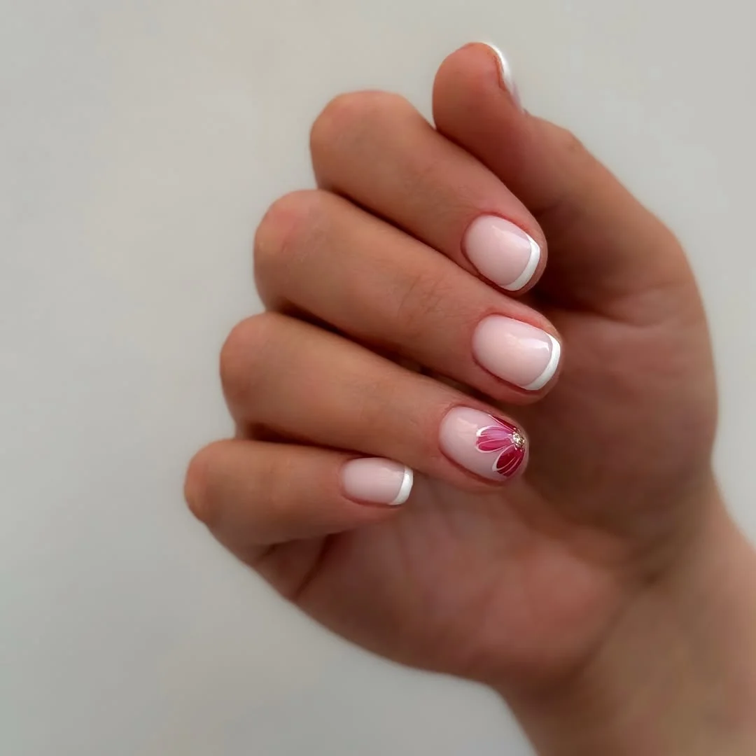 summer flower nails 2026 Minimal Flower Accent French Nails