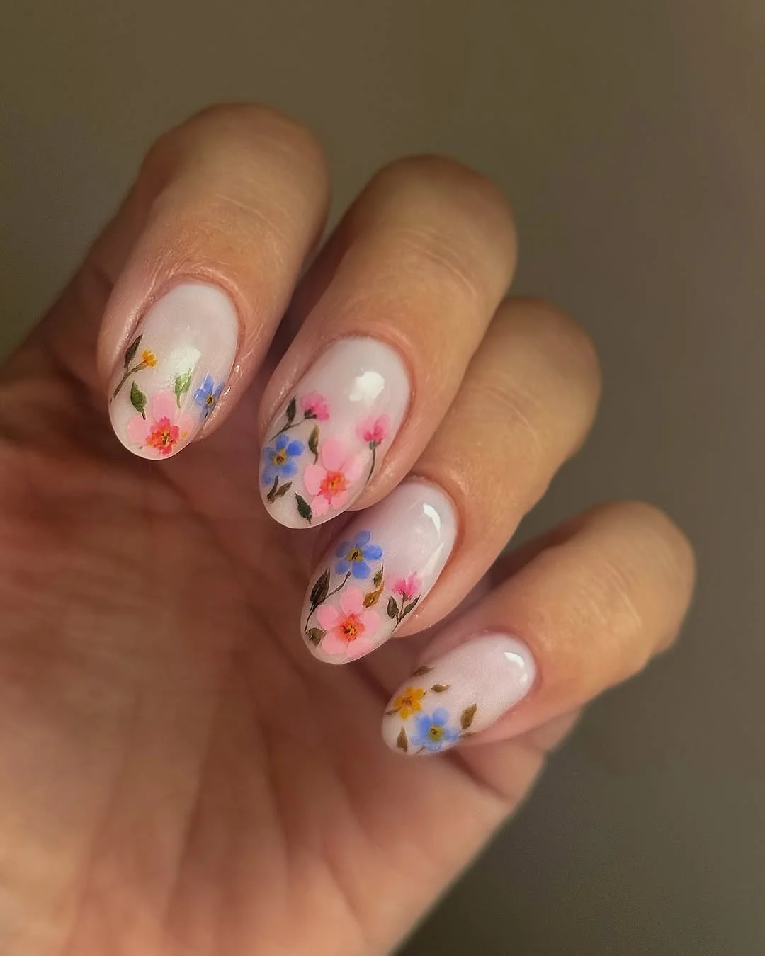 summer flower nails 2026 Pastel Floral Simple Almond Nails