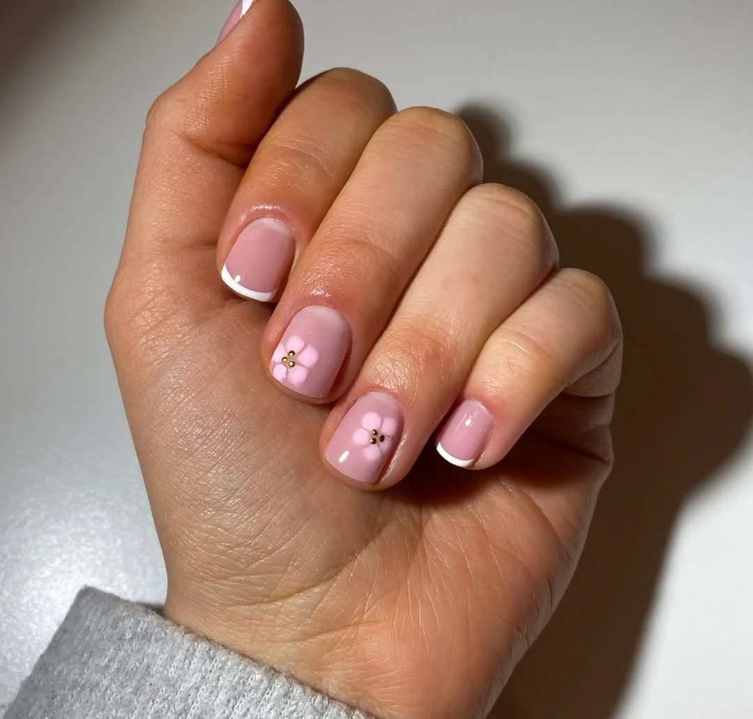 summer flower nails 2026 Soft Pink Floral French Nails