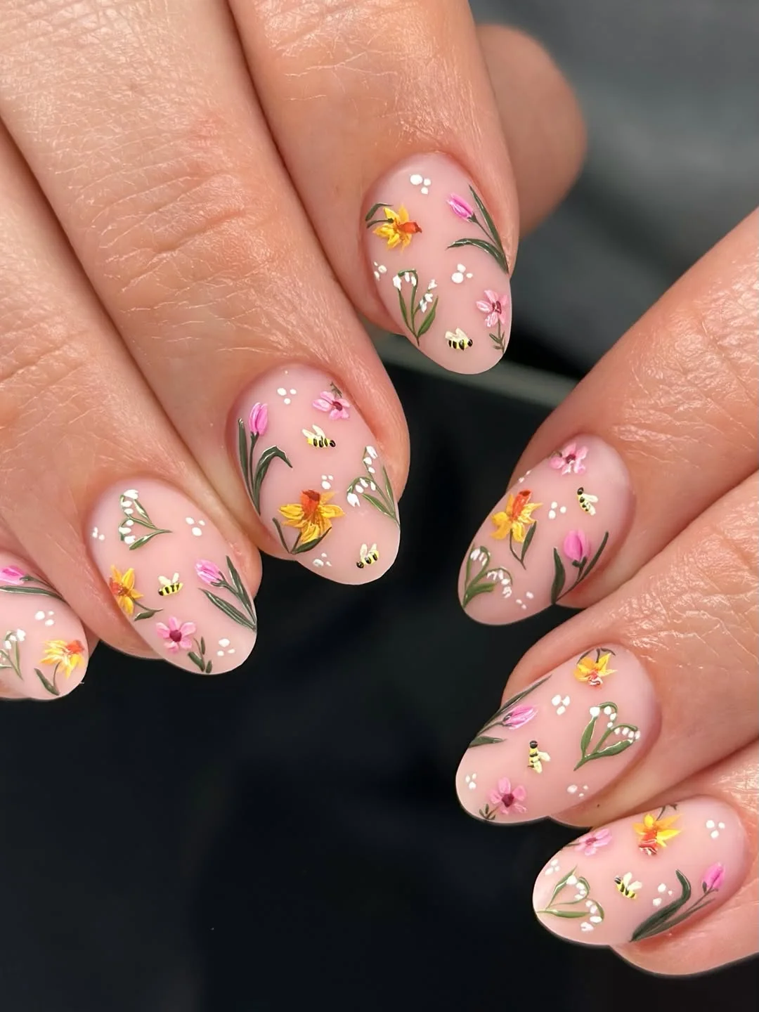 summer flower nails 2026 Wildflower Meadow Almond Nails