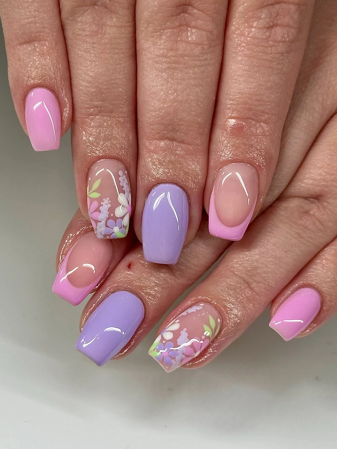 summer flower nails 2026 Pastel Floral Square Nails